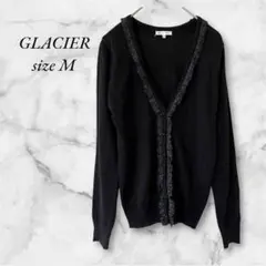 GLACIER/M カーディガン ブラック フリル ラメ オフィス ウール混