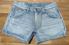 エドウィンEDWIN Lee ショートダメージデニムパンツ ライトブルー S 革