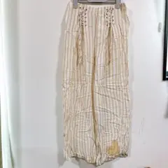 Forever21 ストライプ柄 ワイドパンツ レースアップデザイン Mサイズ