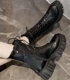 厚底レースアップブーツ ブラック