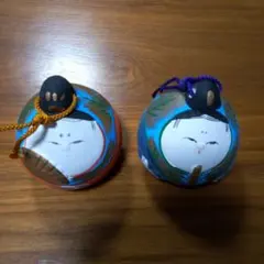 雛人形 陶器製飾り オレンジと青　鈴になってます