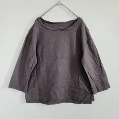 シロップ 7分袖 シャツ S ブラウス スリット ボートネック リネン 春夏
