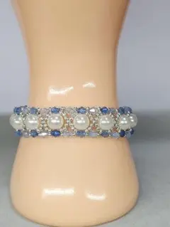 ビーズ編み ブレスレット 青と白