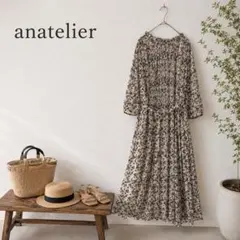 anatelier シフォンプリーツワンピース 総柄 ゆったり ベルト付きのサムネイル