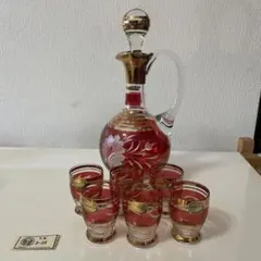 【未使用品】ボヘミアグラス　デキャンタとグラス6脚Czechoslovakia