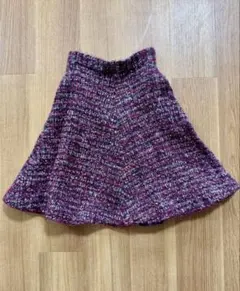 ツイード柄スカート S ネイビー レッド 膝丈 裾バルーン フレア トランテアン