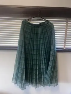 ZARA 緑系チェック ロングプリーツスカート