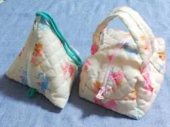 猫柄三角ポーチ 四角ポーチ 2個セット キルティングハンドメイド