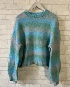 【AZUL by moussy】グラデーション ボーダー ワイド ニットトップス