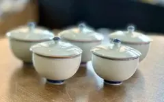 再値下げ　新品　清水焼　蓋付お茶呑茶碗　５個セット　汲出し　湯呑　染付　小ぶり