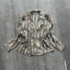 花柄 フリル ジャケット L レーヨン混 フェアリーグランジ 森ガール 古着
