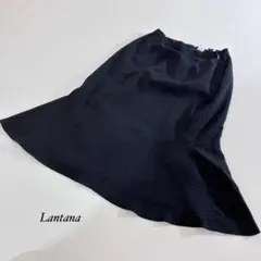 フレアスカート ひざ丈 LANTANA ランタナ ストライプ ブラック L