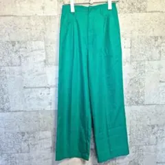 GU ジーユー ハイウエスト ワイドパンツ L グリーン センタープレス