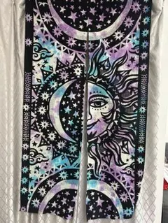 ノレン ロング エスニック タイダイサン＆ムーン 青 紫 黒バープル ブルー