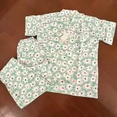 新品　YULICA 花柄パジャマ Lサイズ ミントグリーン　綿100%
