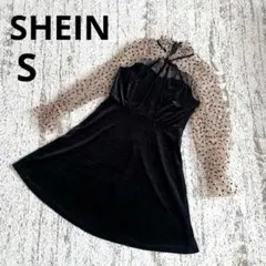 シーイン ワンピース S 黒 ベルベット チュール ハート柄 フェミニン 透け感