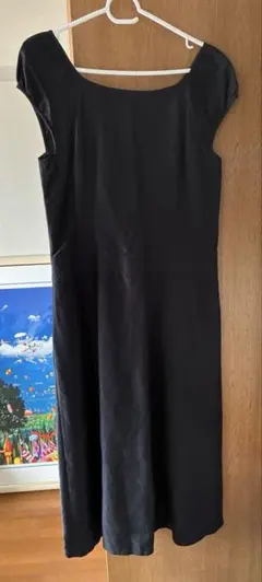 【美品】コムサイズム リネン混 半袖ワンピース ブラック Lサイズ