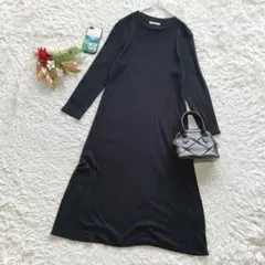 ✨未使用✨ ワンピース ロング カットソー 黒 クルーネック 長袖 M シンプル