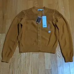 黄色Ｌ　メッシュ　クルーネックカーディガン