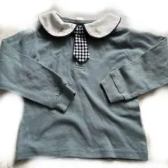 長袖カットソー 青緑色 襟付き