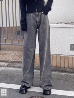 グレー ハイウエスト ワイドレッグデニム