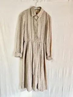 昭和レトロ　チェック長袖シャツワンピース