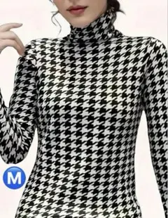 【新品/Mサイズ】ゴルフウェア レディース タートルネックシャツ 千鳥格子