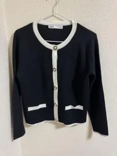 ZARA バイカラー パール調ボタン カーディガン Sのサムネイル
