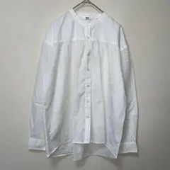 ユニクロ　ホワイト　シャツ　ブラウス　長袖　カジュアル　シンプル　無地　綿　M