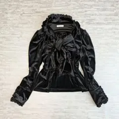 ベロア ボウタイブラウス　リボン　トップス ゴシック バレエコア　姫系のサムネイル