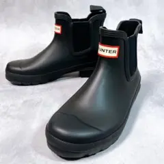 ☆美品☆【ハンター】レインブーツ (4) サイドゴア　チェルシー　ローヒール　黒
