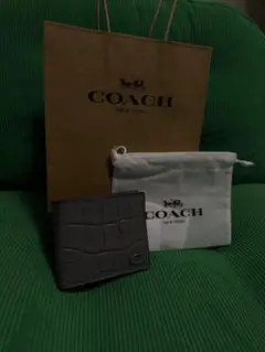 COACH グレー 二つ折り財布 保存袋付き