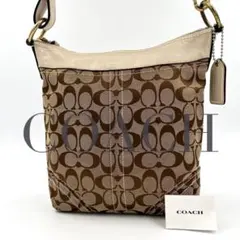 coach シグネチャー　ショルダーバッグ キャンバス　タグプレート　モカ