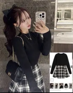 グレイル　GRLチェック柄ドッキングニットミニワンピース[tu1906] M