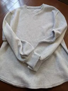 グレー ワッフル生地 長袖 トップス