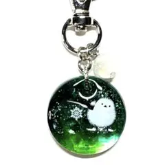 シマエナガ レジン チャーム ✱ グリーン グラデーション 丸型