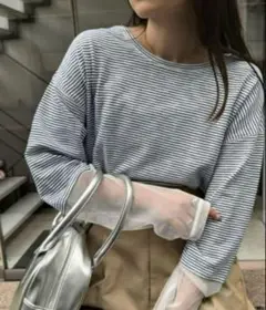 CIAOPANIC TYPY 袖切替シアーアソートTEE ボーダー　グレー