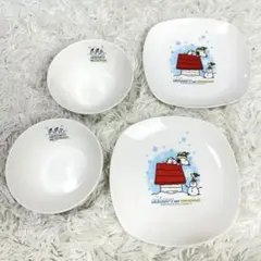 SNOOPY スヌーピー ウッドストック 角皿 プレート&ボウル 食器セット×2
