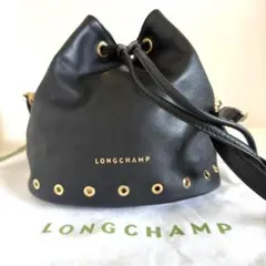 LONGCHAMP ロンシャン 巾着ショルダーバッグ レオパード 黒レザー