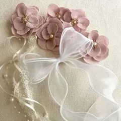 【期間限定価格】くすみピンクのフラワー髪飾りセット 七五三・結婚式・発表会