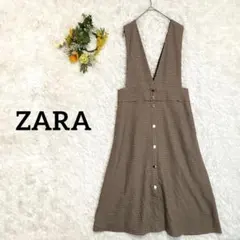 ザラ/千鳥格子柄　Aラインジャンパースカート　ワンピース　フロントボタン