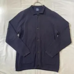 J.PRESS ジャガード 洗える ニットカーディガン 紺 LL ストレッチ