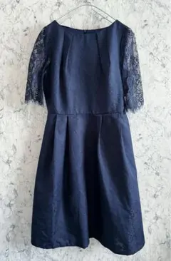 フォーマルドレス　シースルー レース 袖切替 ワンピース パーティドレス 膝丈