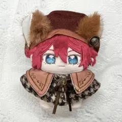 【即日発送】10cmぬい服 キツネ耳 狼耳 ベレー帽 ケープ ブラウン 千鳥柄