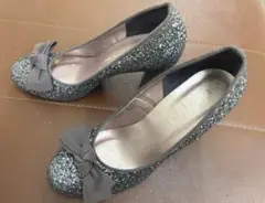 エスペランサ ESPERANZA グリッターシルバーパンプス 24.5