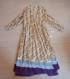 【チャイハネ】yul ブロックプリント風 カシュクールワンピース 7分袖