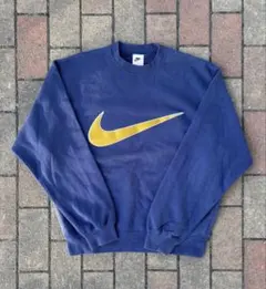 90s NIKE スウェット トレーナー 銀タグ ビッグロゴ フェード ネイビー