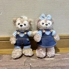 ダッフィー　シェリーメイ　ぬいぐるみ　バッジ　デニム　ぬいば　ディズニー