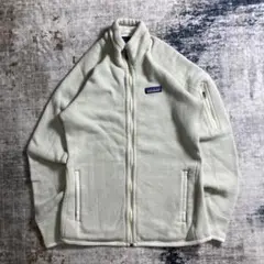 00s パタゴニア フリース ジャケット ホワイト ベージュ ロゴ 刺繍 無地