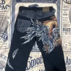 希少・職人手描き 禅（ZEN）京友禅 曼珠沙華（彼岸花）ブラックデニム 